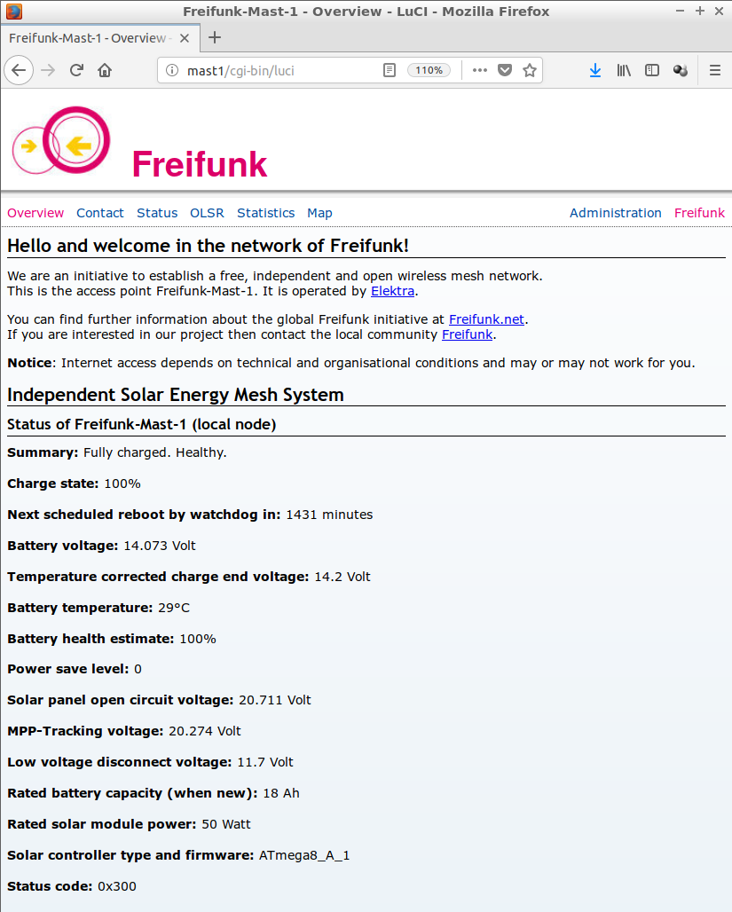ISEMS HTML status page embedded in Freifunk-Luci